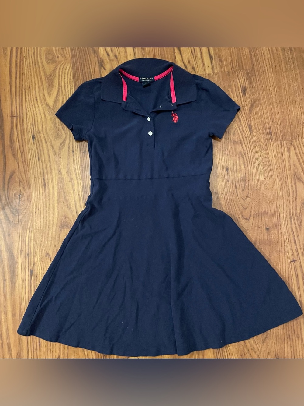 U.S. Polo Assn. Navy Dress with Pink Trim and Embroidered Logo